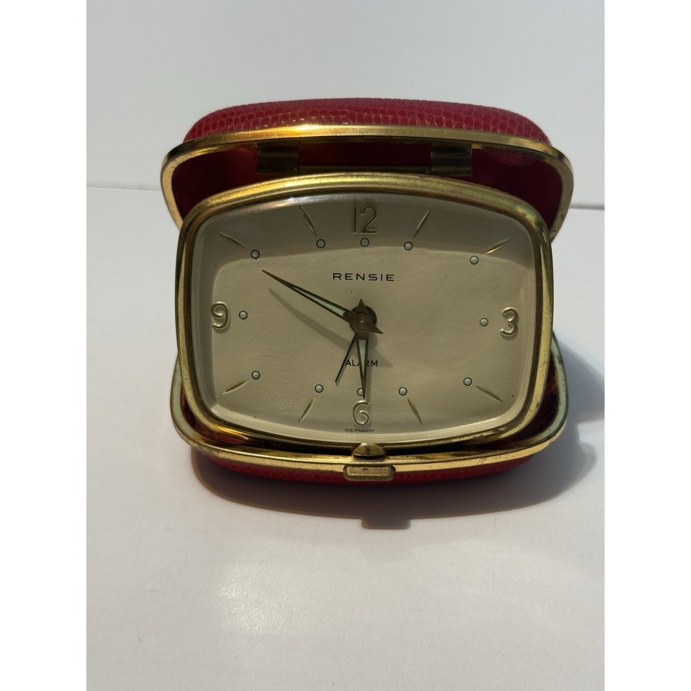 Vintage Rensie Travel Alarm‎ Clock Germany Case Gold Tone Wind Up